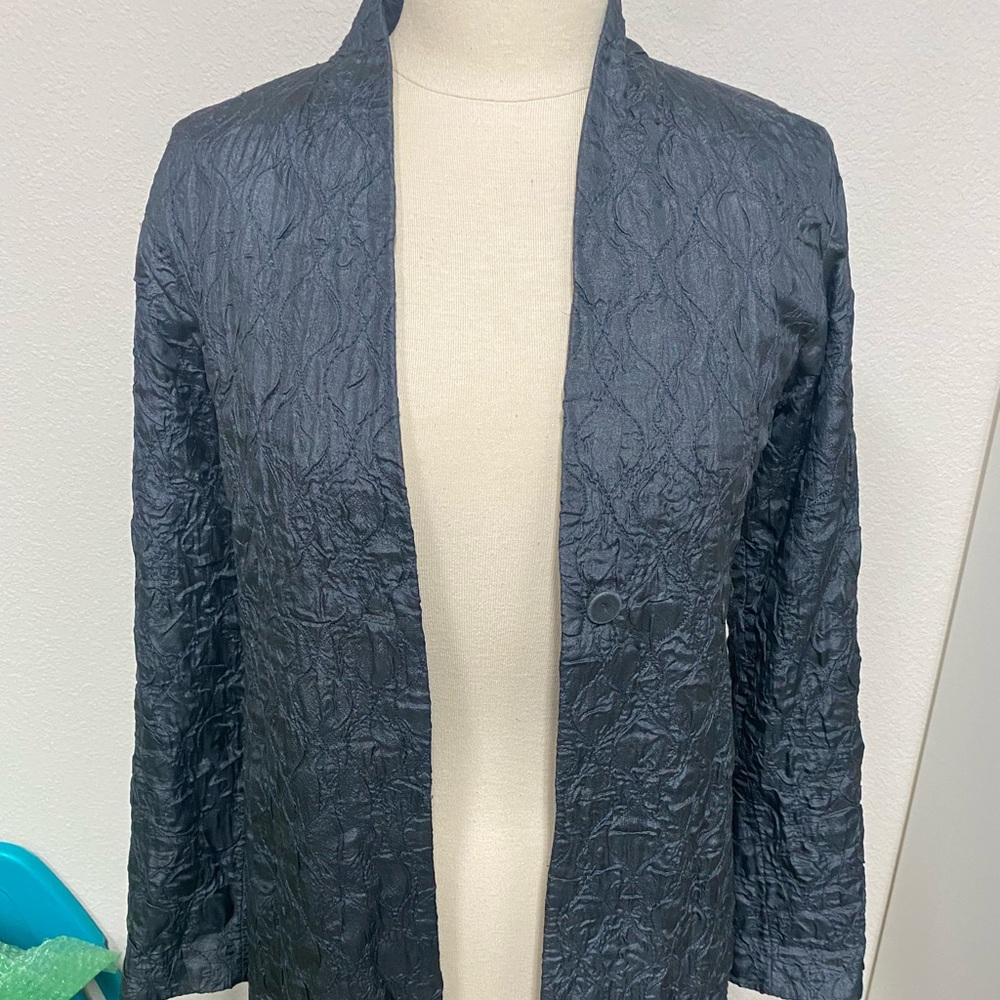 Eileen Fisher Grey metallic long tunic jacket